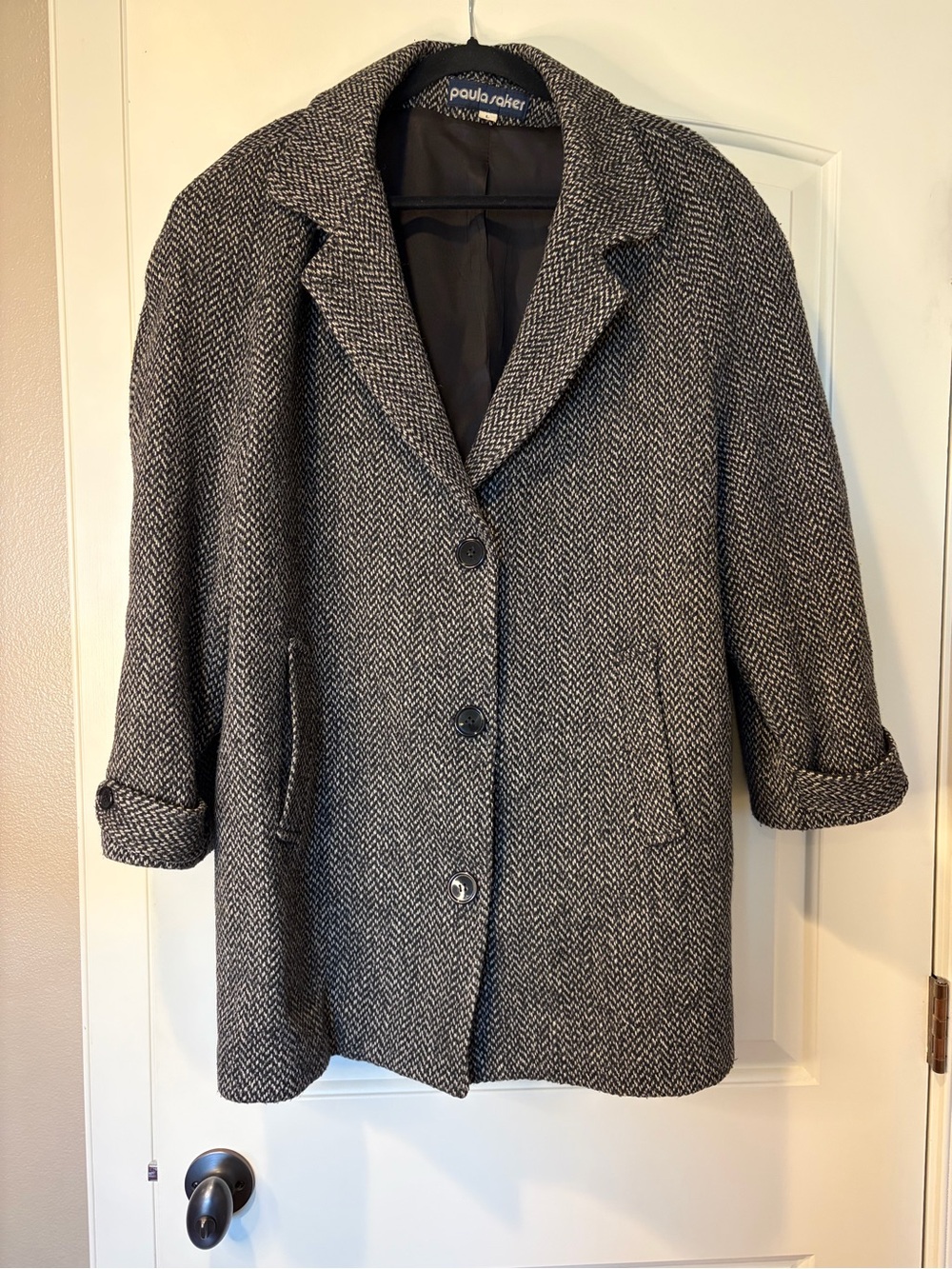 Vintage Women's Herringbone Wool-Blend Coat - Gray